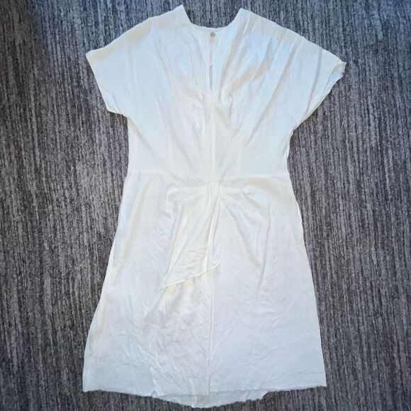 Vintage Women’s Size Small Fit Flare Mini Crepe‎ Dress White Side Zip Raw Hem - Picture 1 of 12